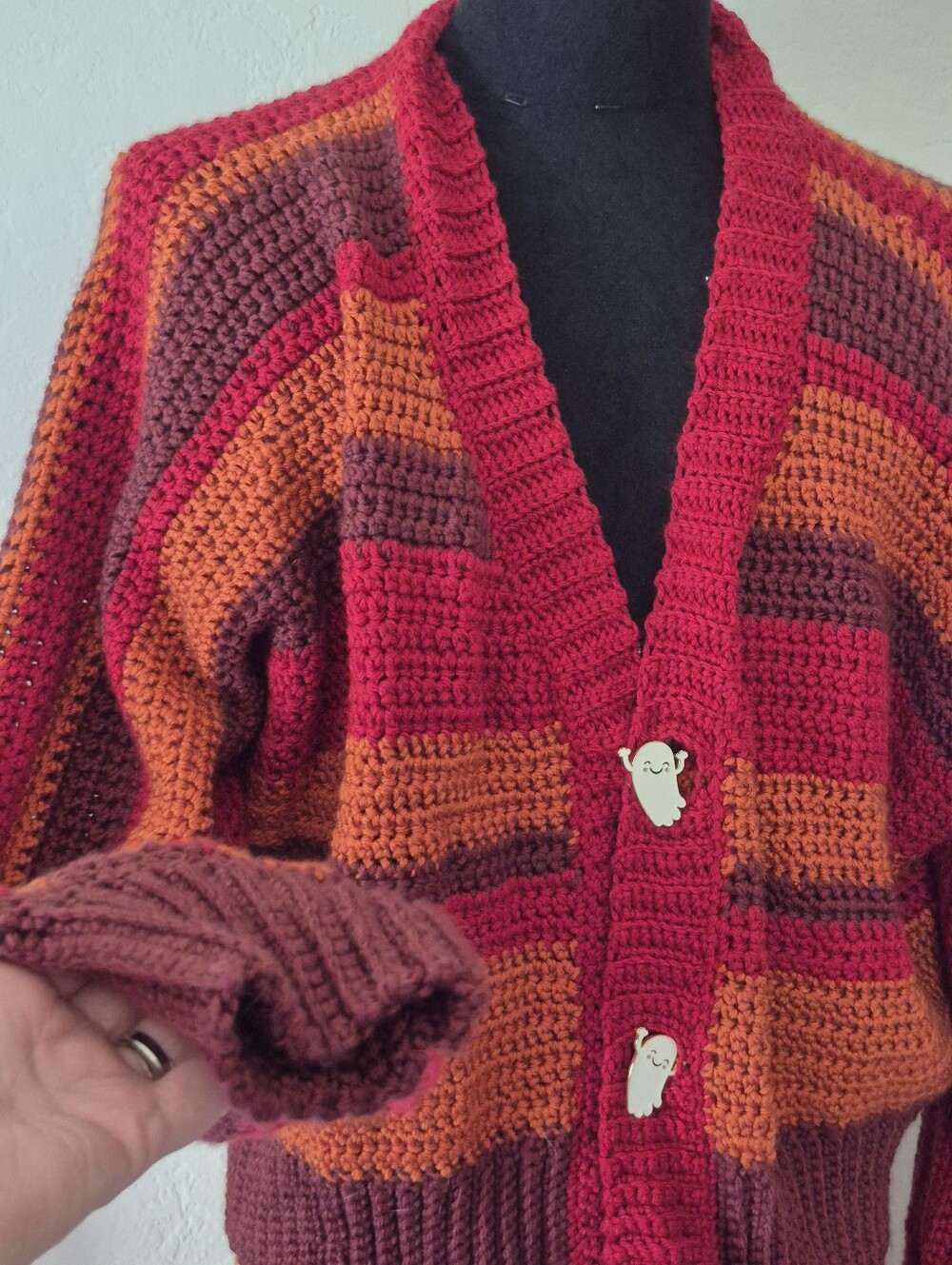Halloween Red & Orange Striped Knit Cardigan Sweater 2xl
